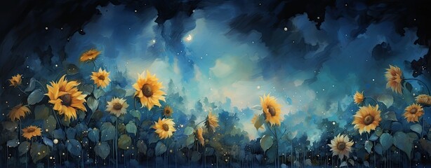 Fototapeta na wymiar An oil painting of a Sunflower Guerrilla Garden
