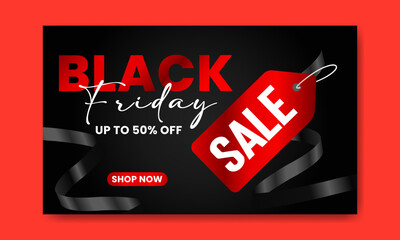 Black Friday Sale Poster with Tape on Black Background with Square Frame. Shopping, sale banner, black friday Vector illustration.