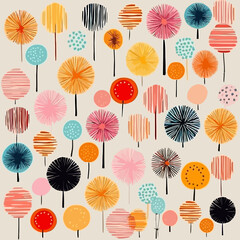 Pom-pom stripe quirky doodle pattern, background, cartoon, vector, whimsical Illustration