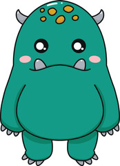 Cute Green Horned Monster Illustration