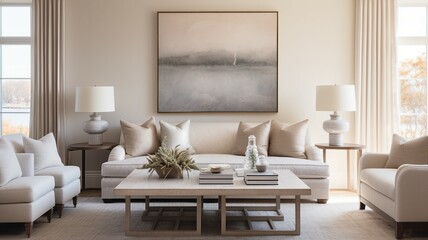 Fototapeta na wymiar A living room featuring a soothing neutral color scheme