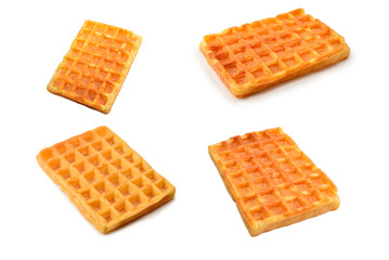 Belgian waffle isolated on white background.