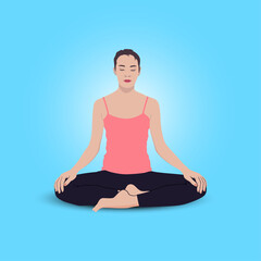 Girl sitting vector in yoga pose, easy sitting pose