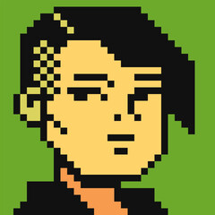 Girl with shaved temple and stylish haircut pixel art avatar profile woman character 80s video game sprites female face, user pic. Isolated vector illustration sticker design.