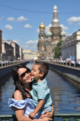 Mon and kid traveling in Europe, Russia, Saint Petesbourg