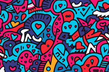 Minimalistic graffiti quirky doodle pattern, wallpaper, background, cartoon, vector, whimsical Illustration