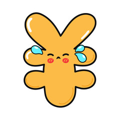 Crying Japanese yen Sign character. Vector hand drawn cartoon kawaii character illustration icon. Isolated on white background. Sad Japanese yen Sign character concept