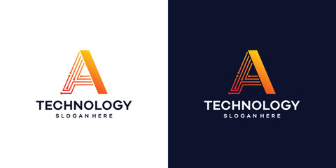letter A tech style. initial A for technology symbol, internet, system, Artificial Intelligence and computer. inspiration logo design modern.