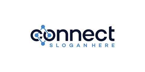 Technology connection logo design with abstract dot, molecule and network system graphic design vector illustration. Symbol, icon, creative.