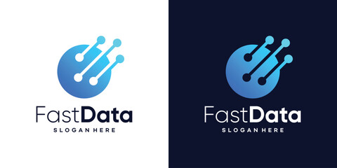 Fast data logo design template. circle with dot connection technology design graphic vector illustration. Symbol, icon, creative.