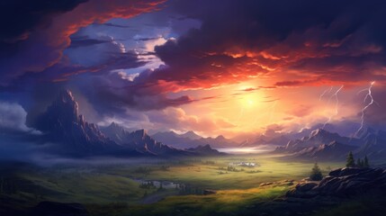 An approaching storm over a beautiful landscape game art