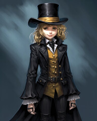 Fototapeta premium Little girl dressed as a pirate with a black top hat