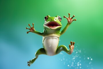 Happy frog jumping and having fun. - obrazy, fototapety, plakaty