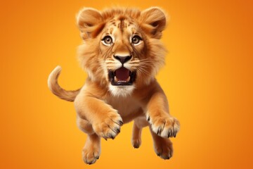 Obraz premium Happy lion jumping and having fun.
