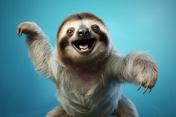 Happy sloth jumping and having fun.