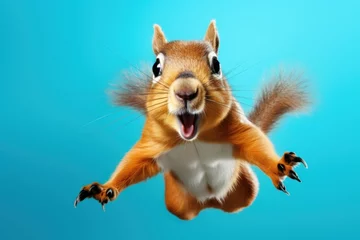 Fotobehang Happy squirrel jumping and having fun. © vlntn
