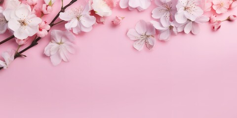 Fototapeta na wymiar photo of cherry blossoms on pink background. generative AI