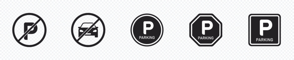 Car parking sign in trendy flat design.Parking and traffic signs.Various shapes of parking sign.isolated on transparent background. Vector illustration
