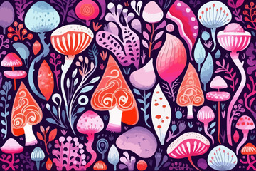 Monochromatic color schemes quirky doodle pattern, wallpaper, background, cartoon, vector, whimsical Illustration