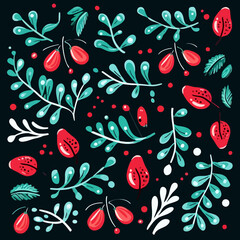 Mistletoe quirky doodle pattern, background, cartoon, vector, whimsical Illustration