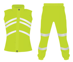 Green  safety vest and pants. vector illustration