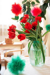 Bouquet of red tulips, spring concept