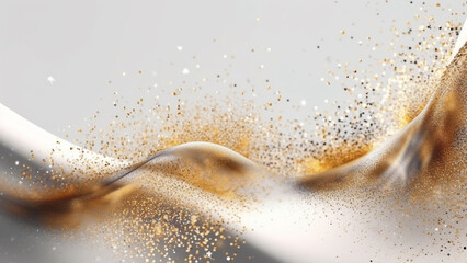 Gold white 3d abstract background with flowing particles