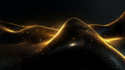 Gold black 3d abstract background with flowing particles