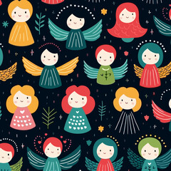 Angel quirky doodle pattern, background, cartoon, vector, whimsical Illustration