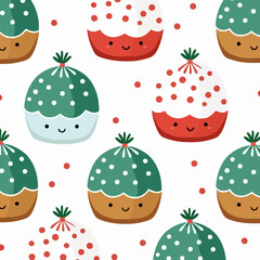 Christmas pudding quirky doodle pattern, background, cartoon, vector, whimsical Illustration