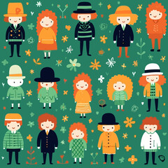 Leprechaun costume quirky doodle pattern, background, cartoon, vector, whimsical Illustration