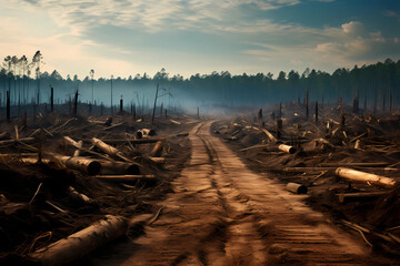 deforestation: chopped down trees - obrazy, fototapety, plakaty