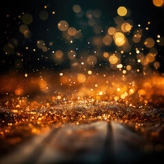 Fototapeta premium Abstract luxury gold background with gold particle. Glitter vintage lights background. Christmas Golden light shine particles. Generative AI