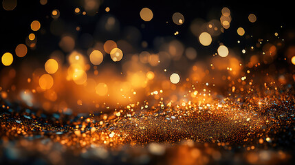 Abstract luxury gold background with gold particle. Glitter vintage lights background. Christmas Golden light shine particles. Generative AI