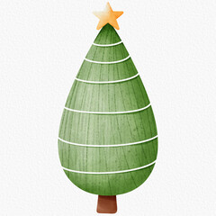Christmas Tree Hand Drawn Watercolor