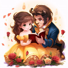 Princess and a prince reading a book