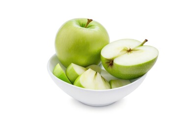 Fresh green apples with a white bow, isolated from a white background