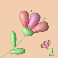 Pink flower. Realistic 3d design element In cartoon style. Vector illustration