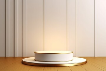 Elegant round podium base in gold and cream colors, can be used for your product presentations. promotional place. Generative AI