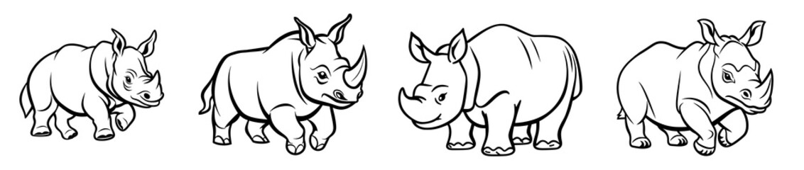 Cute rhino or rhinoceros, simple thick lines kids and preschool children cartoon coloring book pages. Generative AI