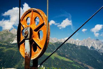 Drive wheel of an abandoned alpine ski lift