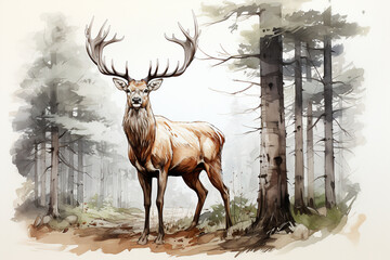 Watercolor deer background picture, picture used for decoration.