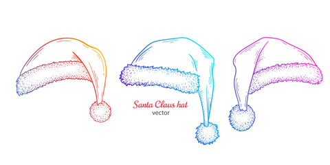 Multi-colored Santa Claus hats. Christmas holidays. Happy new year . Vector illustration.