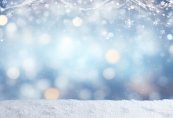 Snowy winter Christmas background with bokeh. copy space for text