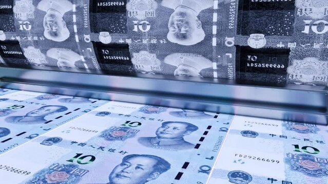  Printing 10 Yuan Banknotes, Animation.Full HD 1920×1080. 06 Second Long.LOOP.