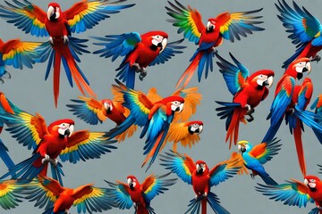 Macaw parrots are flying beautifully in bright colors on a transparent background. 