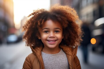 Charming portrait of a young mixed-race boy with a distinctive afro and ginger hair, showcasing unique beauty and joyful youth