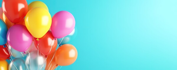 photo of colorful balloons on blue background. generative AI