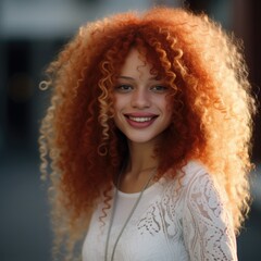 Stunning portrait of a young African american woman on the street with a authentic colored hair and afro hairstyle