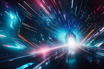 Fototapeta na wymiar abstract technology tunnel with motion blur and blue light. 3d rendering